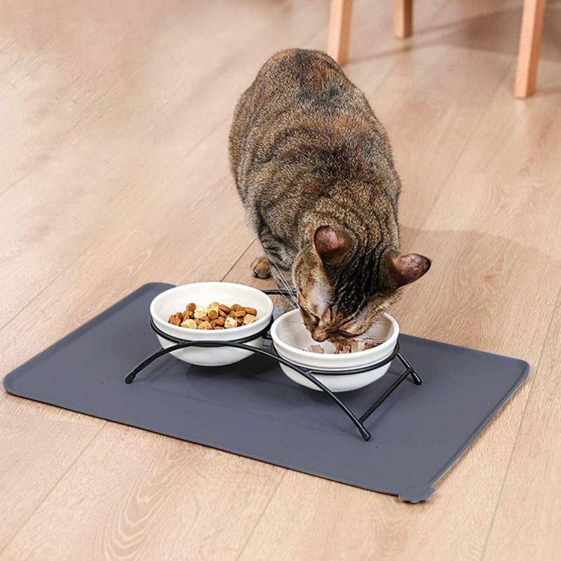 Pet Foot Mat Raised Edge for Dog Cat Feeding Mats Black