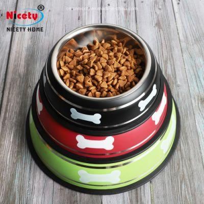 Stainless Steel Customizable Spray Paint Pet Bowl with Silicone Bottom Non-Slip Wholesale Durable Dog Bowl