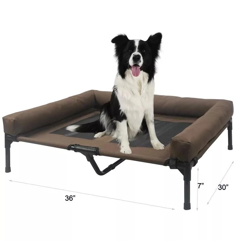 Bolster Dog Elevated Cot Bed Durable Pet Oxford Raised Dog Bed Cot with Pillow