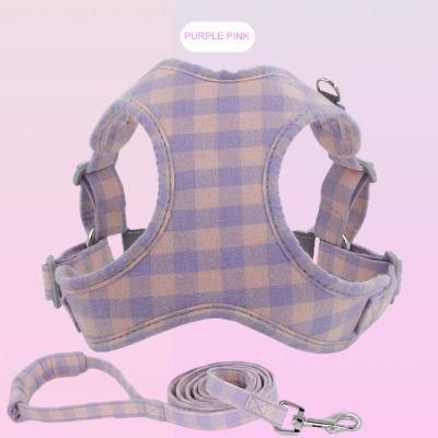 Popular Pet Harness Mixed Colors Plaid Dog Harness with Dog Leash