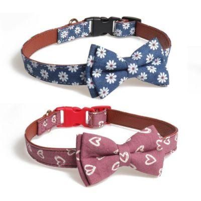 Fashion Design Dog Collar with Bowtie and Plastic Buckle