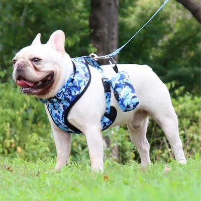 Light Blue Camouflage Pet Harness Dog Collar Dog Leash Dog Storage Bag Set
