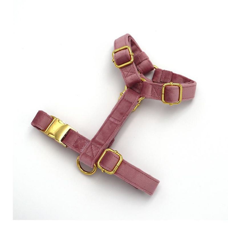 Hot Design Adjustable Metal Buckle Soft Cotton Pink Velvet Dog Collar Leash Harness Set for Small Medium Large Dogs