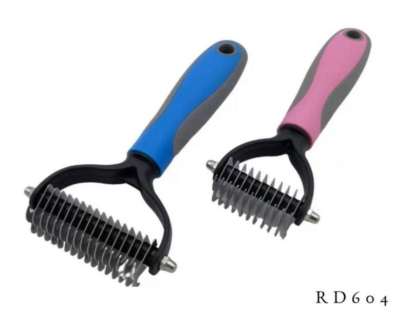 Hot Saling Pet Massage Pet Stainless Steel 2-in-1 Dual Head Cat Dog Pets Hair Remover Tool Comb Pink