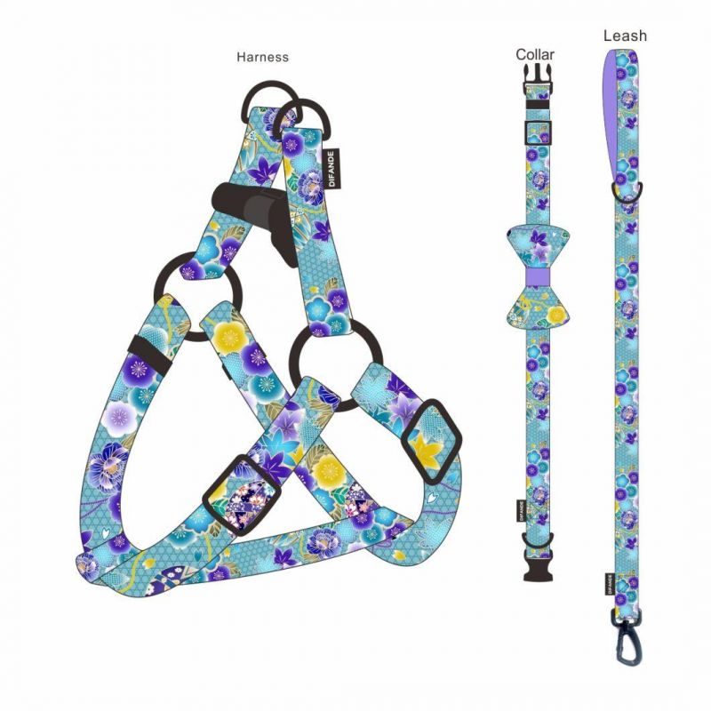 Classical Flower Printed Soft Padded Dog Collar and Leash for Pet Cat Dog Leash Collar Set Dog Harness Set
