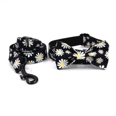 Personalized Lead New Dog Products 2020 Innovative Product Dog Collars and Leash Black Daisy Pet Bow Tie Dog Collar Flower