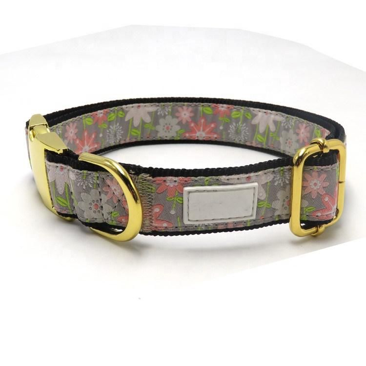 Personalized High Quality Luxury Cotton Nylon Gold Hardware Flower Dog Collars Pet Collar and Leash Set
