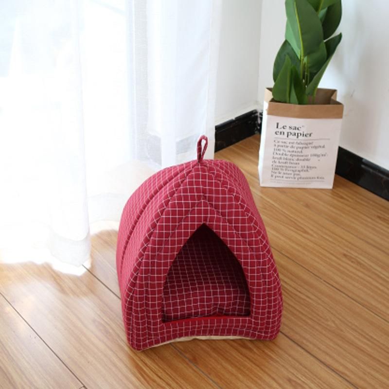 Indoor Nest Warm Breathable Firm Durable 2 in 1 Foldable Comfortable Triangle Semi-Closed Pet Tent Soft Cat Bed Cave