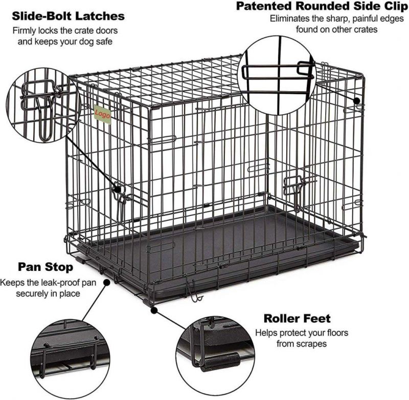 Double-Door Metal Foldable Large Heavy Duty Pet Dog Crate Dog Cage