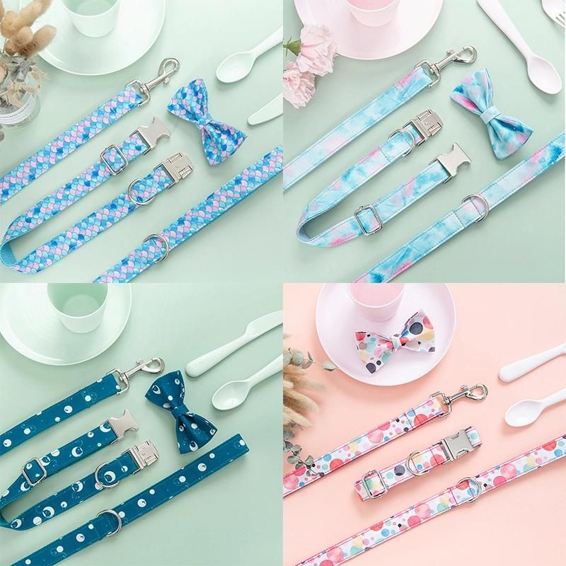 Cotton Dog Cat Collar Pet Leads Dog Leash Fashion Lovely Cute Floral Tie Flower Custom Dog Collars Leashes Bow Tie Sets