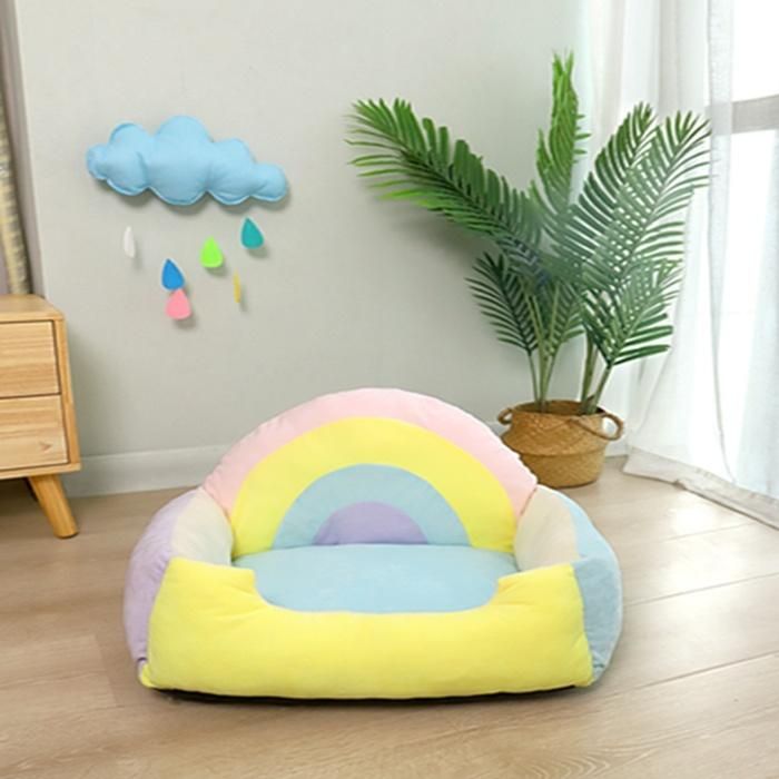 Colorful Rainbow Wholesale Small Colorful Warm Pet Cat Sofa Rainbow Cozy Dog Sofa Bed with Cushion