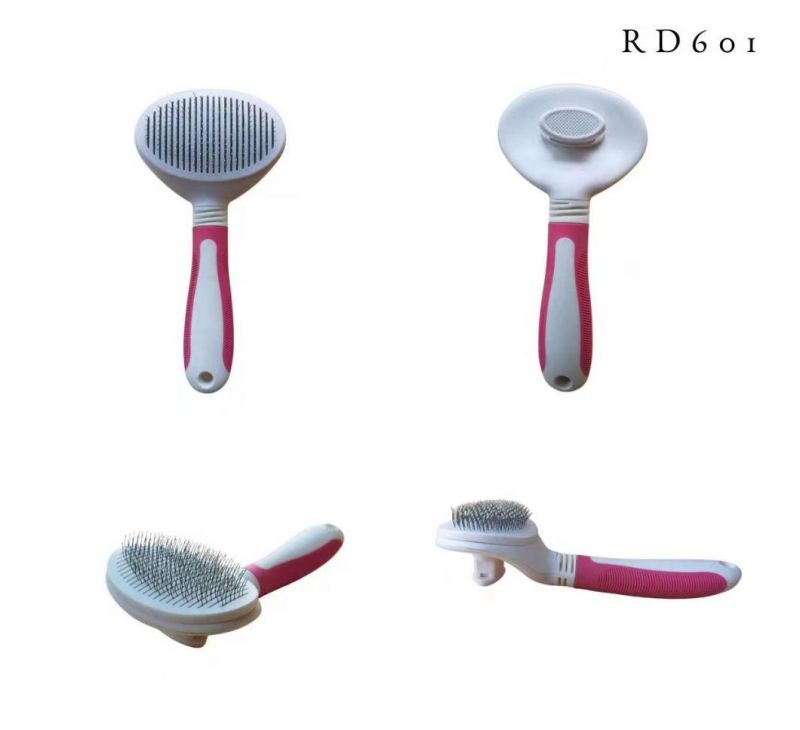 Pet Hair Comb with Self Cleaning Button Pet Tangles and Knot Hair Removal Pet Daily Care Supplies White