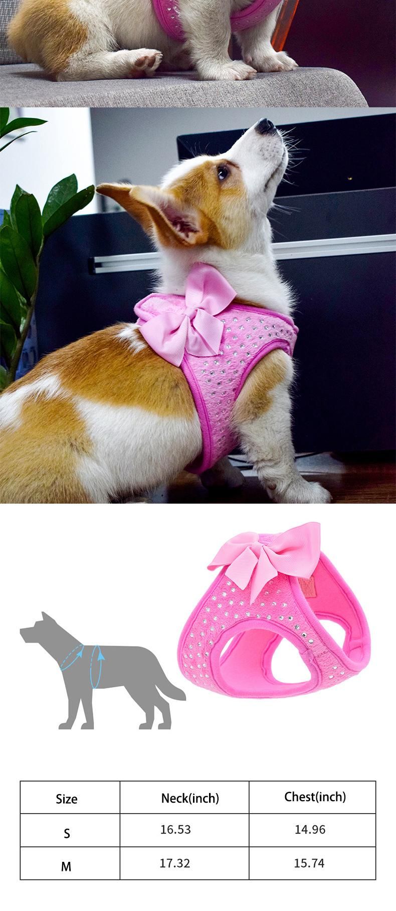 High Quality Luxury Soft Comfortable Diamond Pink Velvet Dog Harness for Small Dog