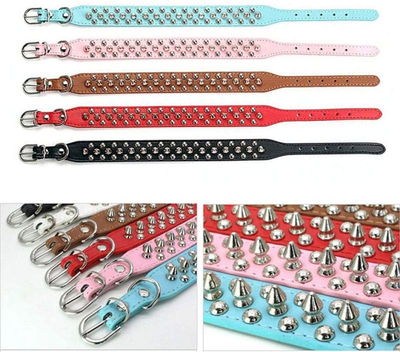 Dog Collar Soft PU Leather Mushrooms Rivet Spike Studded Pet Collar