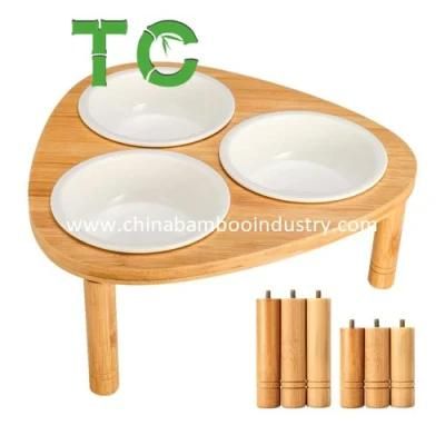 Elevated Small Dog Bowls with Bamboo Stand Raised Dog Bowls Cat Food Stand