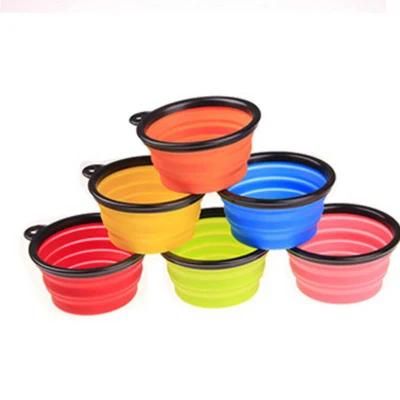 Hot Selling Foldable Round Silicone Collapsible Food Feeder Outdoor Pet Bowl with Carabiner