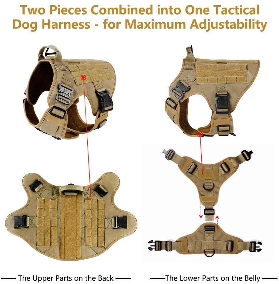 Tactical Dog Harness and Bungee Dog Leash for Large Medium Dogs