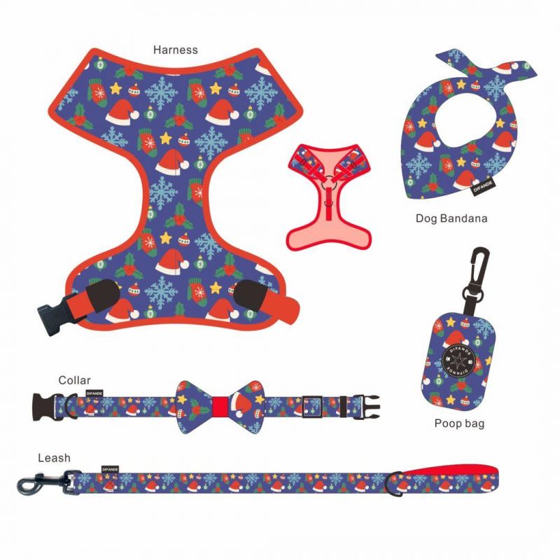 Custom Logo Dog Harness Breathable Adjustable Soft Neoprene Air Layer Dog Harness Set with Plastic Buckle
