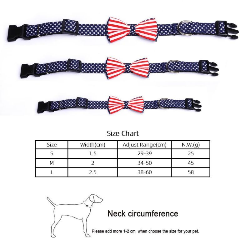 Heavy Duty Clip Buckle Pet Collar, National Flag Style Detachable Adjustable Bow Tie Dog Collar//