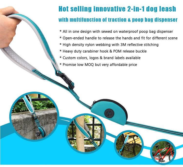High Quality Reflective Nylon Leash Dog Multifunctional Dog Leash Set with Poop Bag Dispenser Innovative Leash Dog for Training