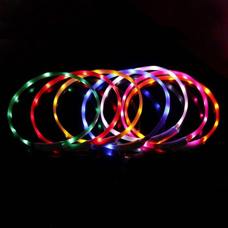 Pet Supplies Custom Wholesale Plastic Waterproof Rechargeable Luminous Glow Necklace Dog Collar LED Light Pet Dog Collar