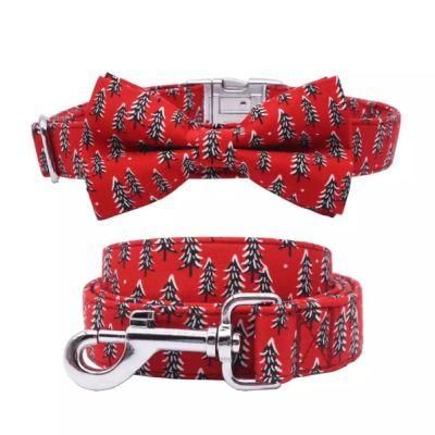 Soft Pure Velvet Fabric Polyester Pet Gift Logo Printing Adjustable Dog Collar with Bow Tie for Girl Boy