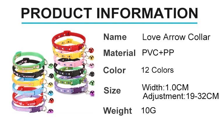 Wholesale Multi Colors Heart Shape Printed Adjustable Nylon Pet Cat Dog Collar with Bell