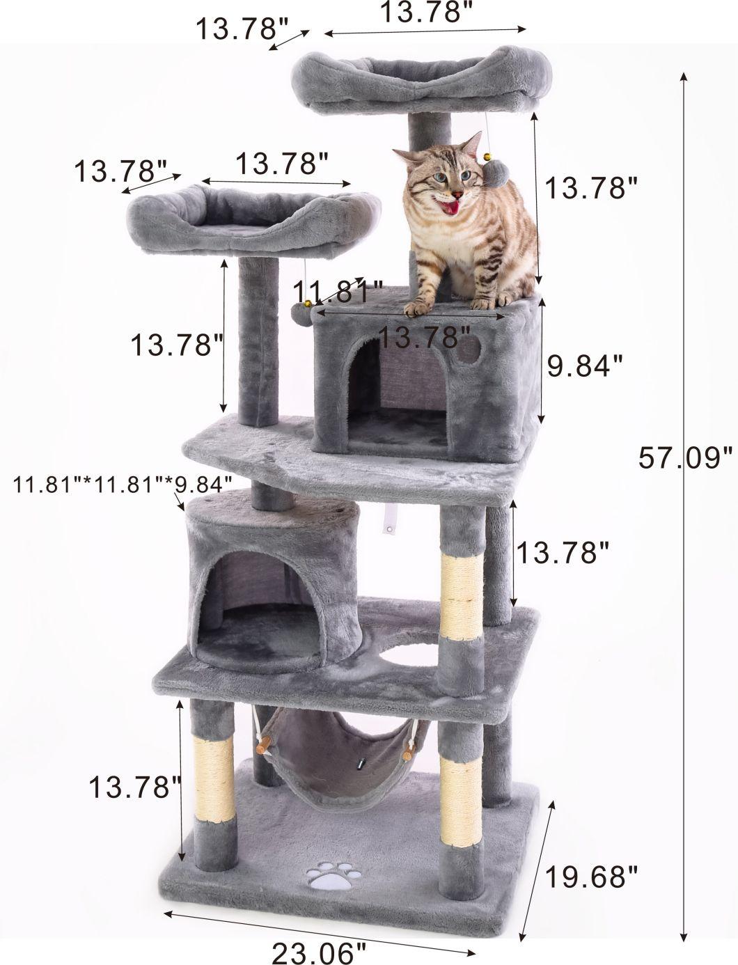 57.08 Inch Multi Storey Cat Tree with Comfortable Shelter and Stable Cat Tower