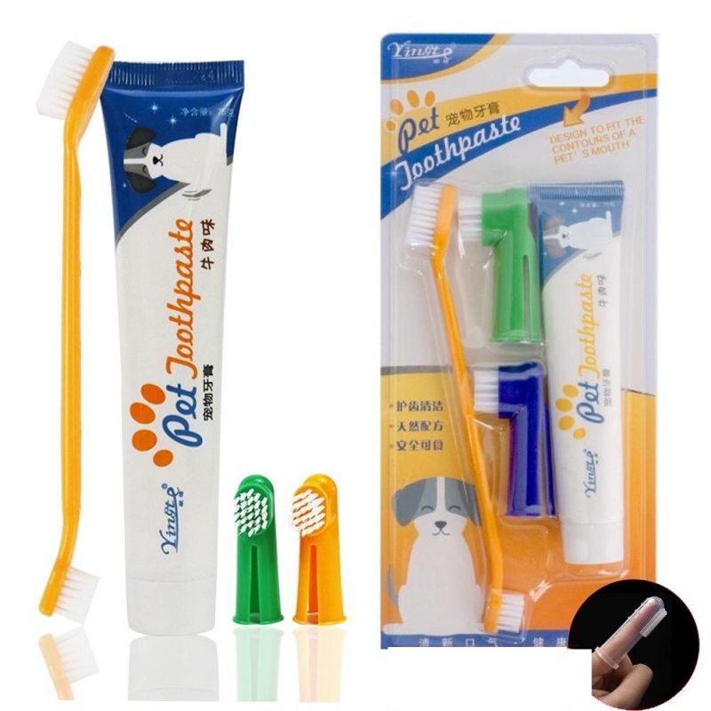 4PCS Puppy Toothpaste Toothbrush Set Pet Dog Tooth Cleaning Supplies