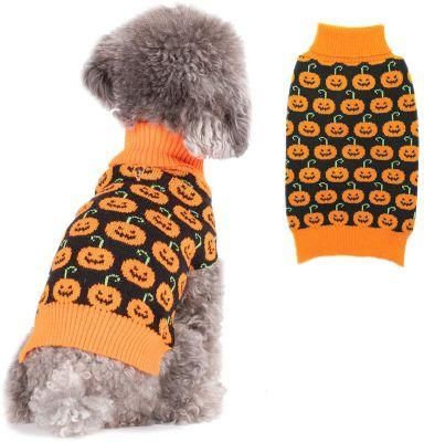 Dog Sweater with Leash Hole Dog Turtleneck Sweaters Pumpkin Pattern