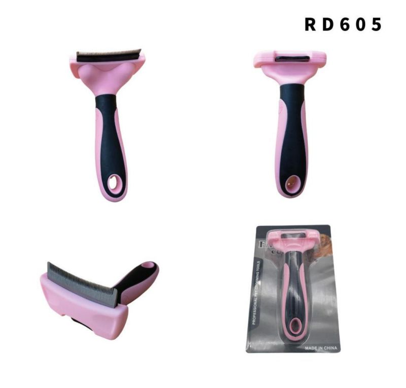 Dog Cat Grooming Brush Comb Reduce Shedding Hair Pet Accessories Curved Cutter Pink-S