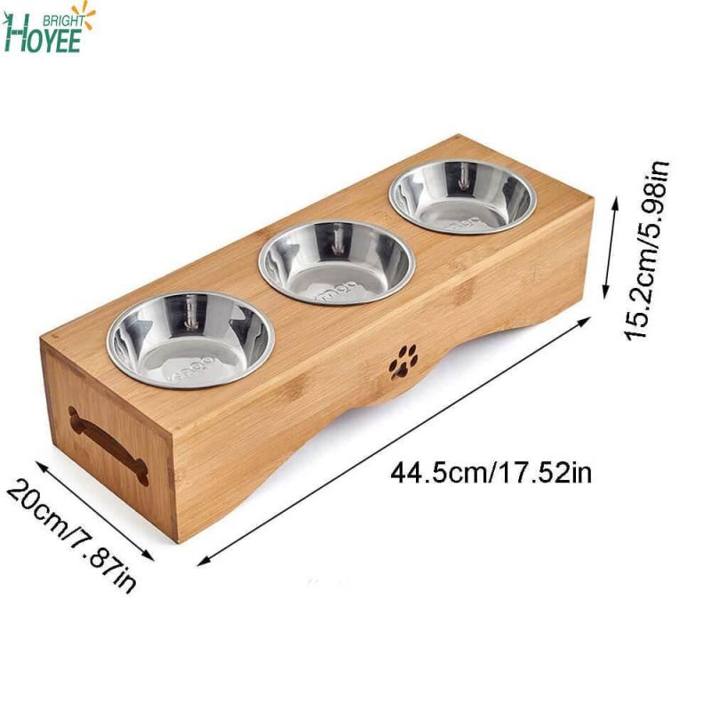 Bamboo Stand Pet Bowls Raised Cat Bowls