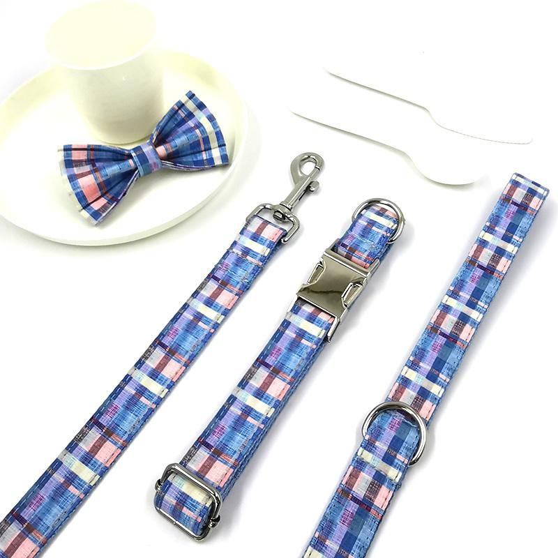 Wholesale Top Quality Breathable Adjustable Cotton Pet Collar Leash Fashion Check Classic Design Luxury Bow Tie Dog Collar Leash