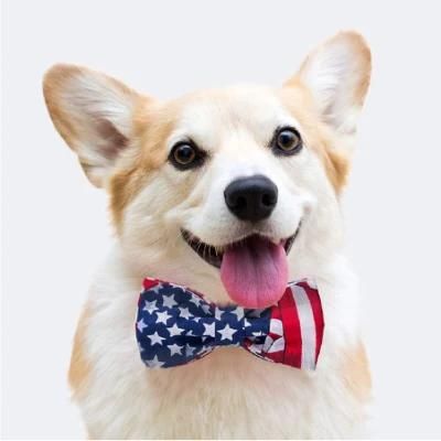 Soft Comfortable Dog Cat Collar Bowtie and Adjustable Collar with American Flag
