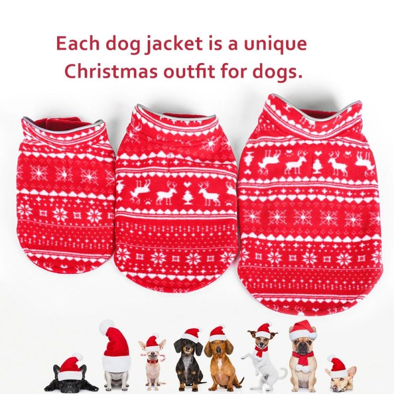 Classic Christmas Pattern Reversible Wear Pet Polar Fleece Jacket Dog Winter Warm Outwear Dog Adjustable Freely Fleece Clothes