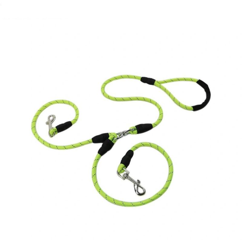 Highly Reflective Threads Strong Durable Nylon Dog Leash with Comfortable Padded Handle for Double Two Dogs