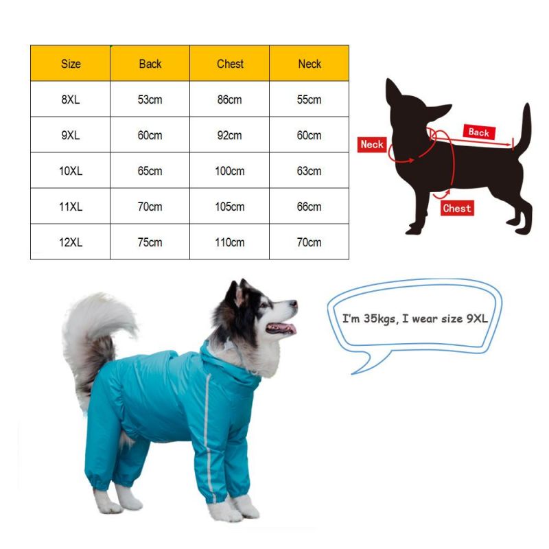 Wholesale Custom Comfortable Large Pet Clothes Safety Reflective Waterproof Pet Dog Fourlegs Raincoat