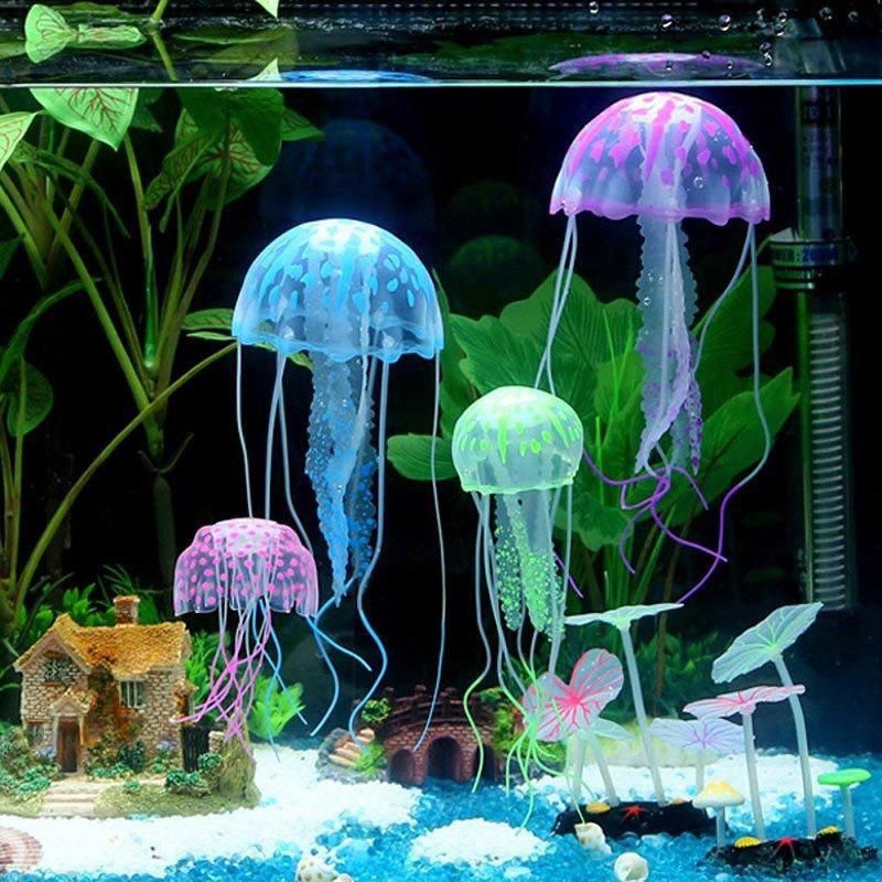 Artificial Glowing Effect Jellyfish Colorful Fish Tank Aquarium Decor Ornament
