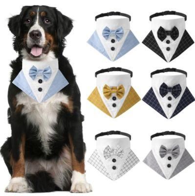 Formal Dog Tuxedo Wedding Dog Bandana Collar with Bow Tie Adjustable Dog Bowtie Collar Bandana for Small Medium Large