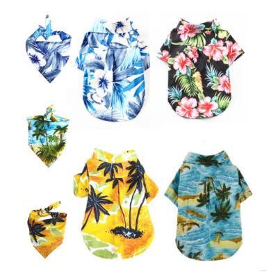 Hawaiian Style Cotton Pet Cats T-Shirt Dog Clothes Summer Printed Hawaiian Shirt for Small Medium Large Dogs