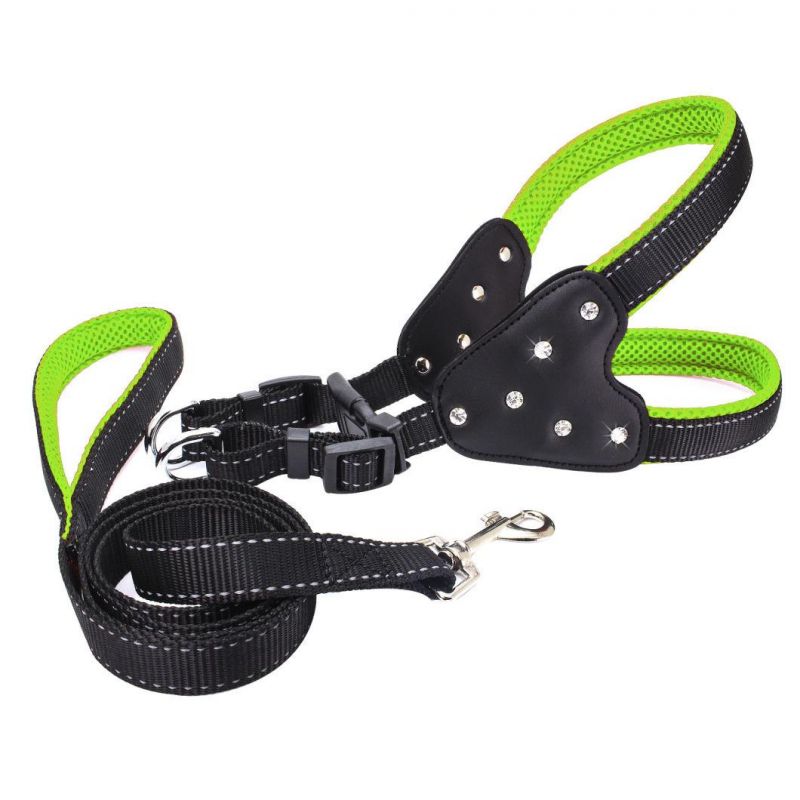 PU Leather with Blining Rhinestone Decorations Dog Harness with Dog Leash