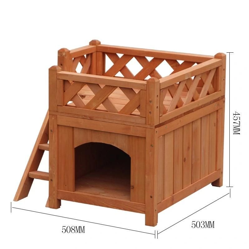 Wooden Deluxe Villa Cat House with Porch and Balcony