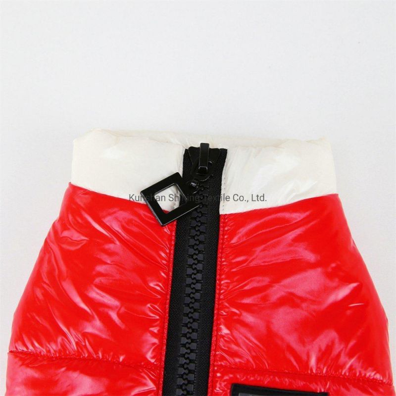 Nylon Fabric with Bright PU Caoting Dog Waterproof Winter Coat Pet Shiny Clothes