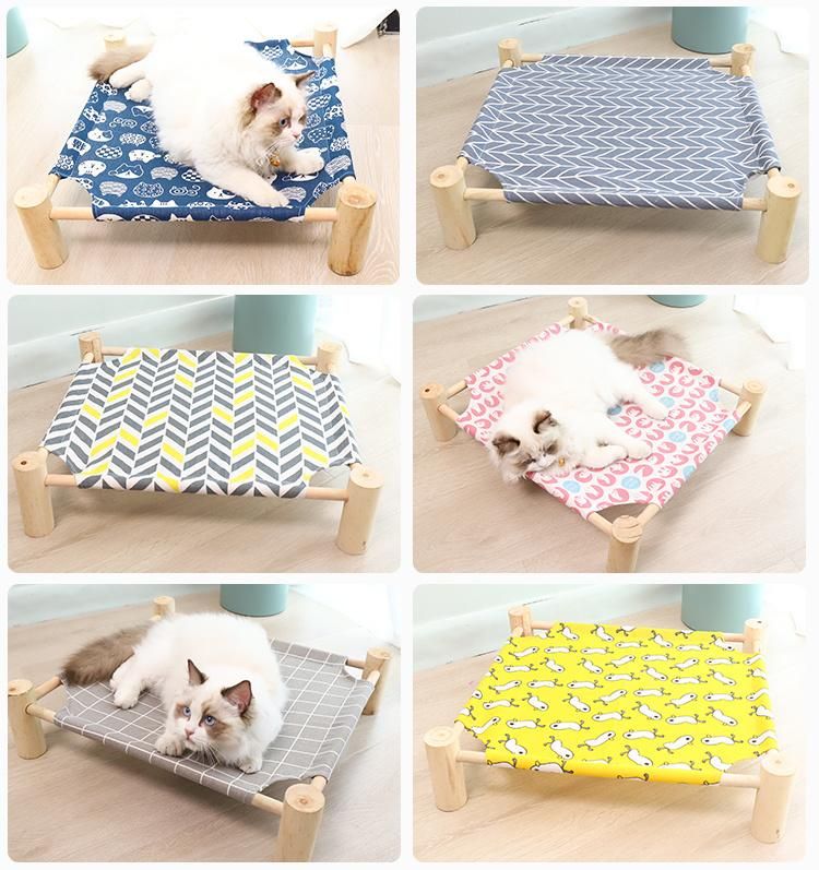 Cat and Dog Hammock Bed, Wooden Cat Hammock Elevated Cooling Bed, Detachable Portable Indoor Outdoor Pet Bed