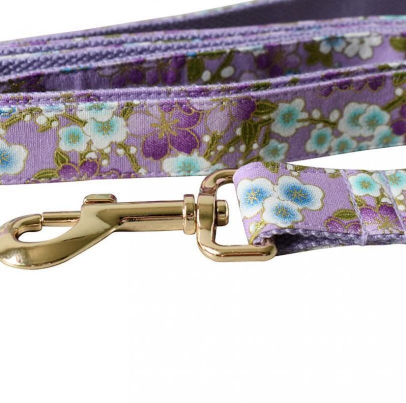 Japanese Style Purple Floral Dog Collar Leash Pet Supply