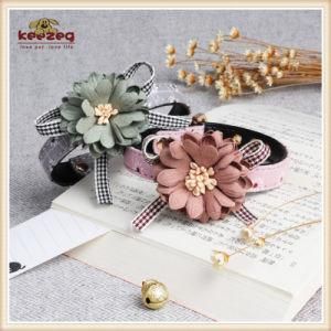 2018 Dog Cat Leather Collars with Fabric Flower/Dog Cat Products (KC0186)