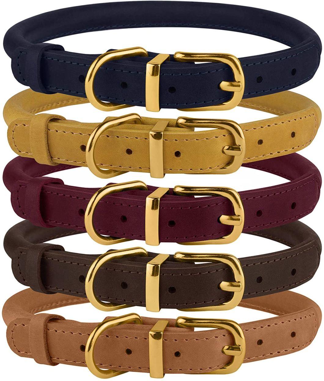Round Dog Collar Luxury Leather Dog Collar