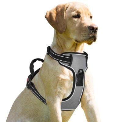 Adjustable Outdoor Adventure Dog Harness with 3m Reflective Oxford Material Easy Control Pet Vest with Handle and 2 Leash Attachments