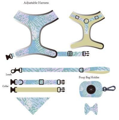 Popular Custom Design Dog Harness with Matching Collar Leash Bow Tie and Bandana Set Neoprene Adjustable Dog Harness Vest