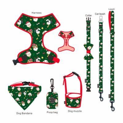 7 in 1 Personalized Sublimation Heavy Duty Polyester Luxury Cute Pet Collar Dog Harness and Leash Set